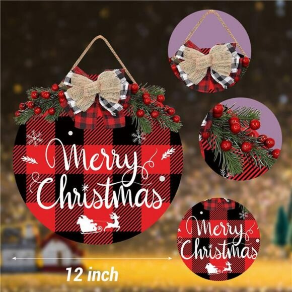 Merry Christmas Decoration Wreath, Merry Christmas Sign Front Door Decoration - Picture 6 of 6